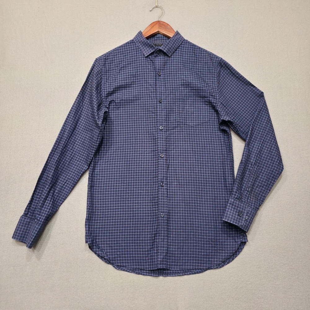 Claiborne Men's Slim Fit Blue Check 80's 2 Ply Long Sleeve Button Up Shirt Sz S
